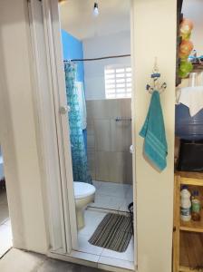 a bathroom with a toilet and a shower at Casa Mar in Baía Formosa