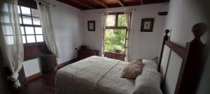 a bedroom with a bed and a large window at Casa La Aldaba in Los Realejos