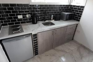 a small kitchen with a sink and a microwave at VERA Apart in El Chalten