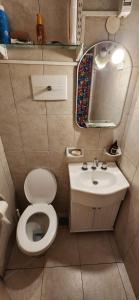 Esmeralda Apartment في بوينس آيرس: حمام صغير مع مرحاض ومغسلة