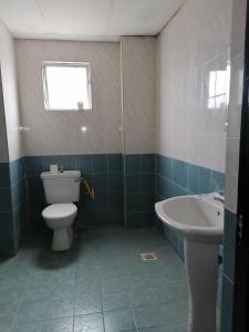 a bathroom with a toilet and a sink at Globallon Services Apartment, Melaka Town Hotel in Melaka