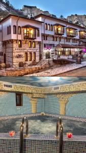 dos fotos de un hotel y una piscina en BULGARI melnik, en Melnik