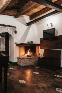 a living room with a fireplace and a television at Monte Pratello - Dimora Rosy in Roccaraso