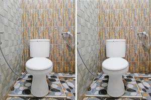 two pictures of a bathroom with a toilet at OYO Life 91957 Hotel Roda Mas 2 in Purwokerto