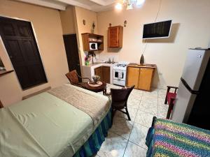 a small room with a bed and a kitchen at Shirvan Holiday Apartments Studio in Canaan
