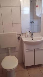 La salle de bains est pourvue de toilettes blanches et d'un lavabo. dans l'établissement Apartment in Vodice with sea view, terrace, air conditioning,WiFi 3671-5, à Vodice