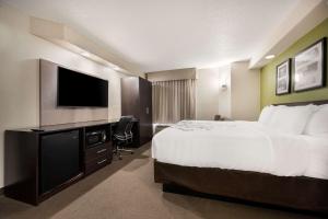 ein Hotelzimmer mit einem Bett und einem Flachbild-TV in der Unterkunft Sleep Inn Athens I-65 in Athens