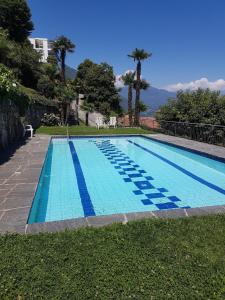 una gran piscina con azulejos azules en la hierba en "Vista Bellissima", en Brissago