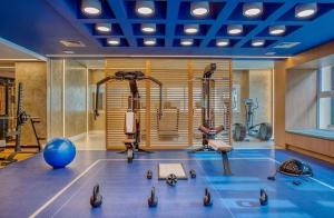 a gym with several exercise equipment in a room at Quarto/Apartamento no Wyndham Gramado Termas Resort in Gramado