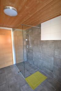 una ducha con puerta de cristal en una habitación en Ferienwohnung Känzeleblick, en Bezau