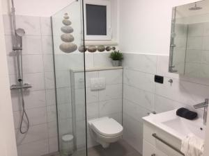 y baño con ducha, aseo y lavamanos. en Apartment in Duce with sea view, terrace, air conditioning, WiFi 3423-6 en Duće