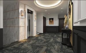 un corridoio con una grande stanza con soffitto di Ha Long Essence Premium Hotel a Ha Long