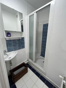 a bathroom with a shower and a sink at 4 pièces avec parking à 2 min du centre commercial et du lac de Créteil in Créteil