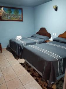 twee bedden naast elkaar in een kamer bij posada San Alejandro in Pátzcuaro