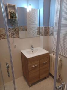 a bathroom with a sink and a shower at Reformado, cómodo y funcional en Medina del Campo in Medina del Campo