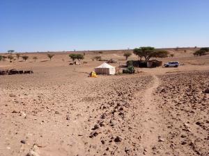Eine unbefestigte Straße mitten in der Wüste. in der Unterkunft Nomad Life Style in M’hamid El Ghizlane