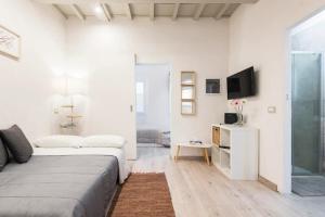 Il comprend un salon blanc doté d'un canapé et d'une télévision. dans l'établissement Cozy apartment near Ponte Vecchio, à Florence