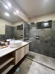a bathroom with a sink and a shower and a tub at Tres Cruces in Villa Unión