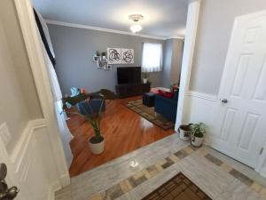 a view of a living room from the hallway at Cozy Updated 3-BR apartment near Peace Bridge in Buffalo