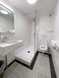 ein weißes Bad mit einem Waschbecken und einem WC in der Unterkunft Hotel Residence Le Coin in Amsterdam