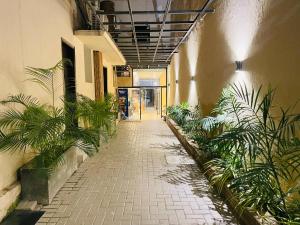 a hallway with plants on the side of a building at Hamsun Shahrah-e-Faisal in Karachi