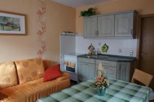 ein Wohnzimmer mit einem Sofa und einem Tisch in der Unterkunft Ferienwohnung Splitek in Kurort Altenberg