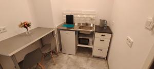uma pequena cozinha com um lavatório e um balcão em Apartament Sosnowiec - Kazimierz Górniczy em Sosnowiec
