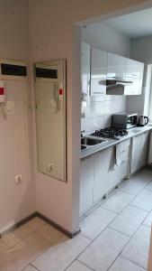 Kuchyňa alebo kuchynka v ubytovaní Apartament SREBRNY Krakowskie Przedmieście 26