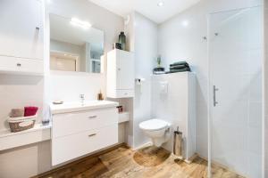 un bagno bianco con wc e doccia di Occi a LʼÎle-Rousse