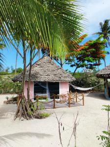 a small hut on the beach with a palm tree at Princess of Zanzibar in Michamvi