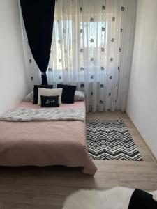 a bedroom with two beds and a rug at Adriana home in Turda