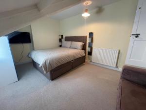 ein Schlafzimmer mit einem großen Bett in einem Zimmer in der Unterkunft Carew Lodge & Loft in Torpoint