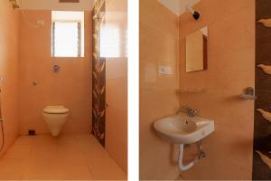 two pictures of a bathroom with a toilet and a sink at FabHotel Amar Raj Inn in Kolkata