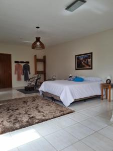 a bedroom with a large bed and a rug at Pousada Caminhos da Vila Chantal in Campos do Jordão