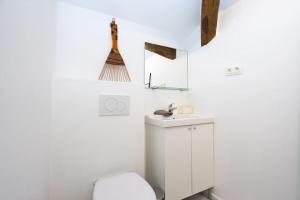 een witte badkamer met een toilet en een wastafel bij The Backstage in La-Roche-en-Ardenne