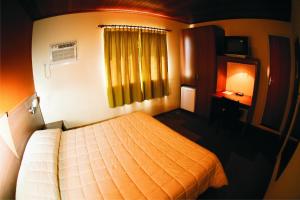 1 dormitorio con 1 cama en una habitación con ventana en Hotel Bartz, en Camaquã