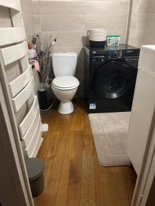 a bathroom with a toilet and a washing machine at Appartement De la treille VL in Lille