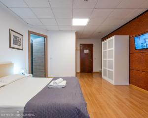 バレンシアにあるSuites Rooms Valenciaのベッドルーム(ベッド1台、薄型テレビ付)