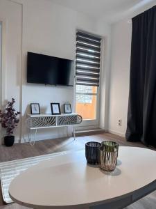 TV a/nebo společenská místnost v ubytování cozy Apartment mit Balkon I WLAN