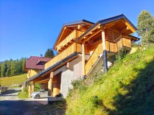 una casa en una colina con un coche aparcado delante en Falkenblick en Hochrindl