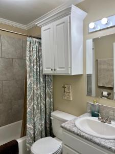 a bathroom with a white toilet and a sink at Trinity One Apartments - Country Luxury in Jackson