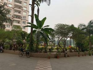 une personne faisant du vélo devant un bâtiment dans l'établissement Kamil’s Studio Apartment, à Lucknow