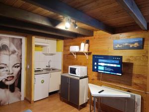 cocina con TV y encimera con microondas en PRESIDENTE CON ENCANTO, en Sierra Nevada