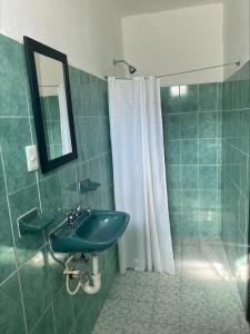 La salle de bains est pourvue d'un lavabo et d'une douche. dans l'établissement Hotel Caracol Isla Mujeres, à Isla Mujeres