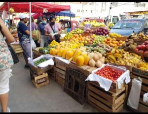 een markt met een heleboel groenten en fruit te zien bij LIndo departamento a 10 min en bus al centro historico de Lima in Lima