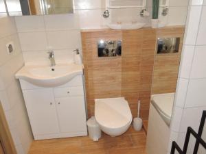 a small bathroom with a toilet and a sink at Apartment in Swinoujscie near Baltic Beach in Świnoujście +13 photos