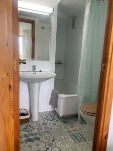 塞爾勒的住宿－Rincón de Cerler，一间带水槽和卫生间的浴室