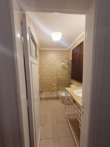 La salle de bains est pourvue d'une baignoire, d'un lavabo et d'une douche. dans l'établissement Cozzy home with private entrance, au Caire