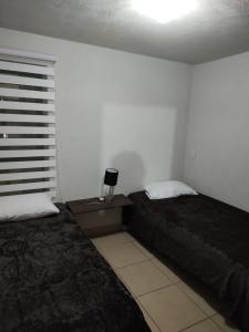 1 dormitorio con 2 camas y ventana en Excelente Departamento céntrico., en Guadalajara