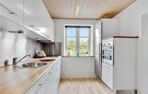 a kitchen with white cabinets and a sink and a window at Awesome Apartment In Hejls With Kitchen in Hejls